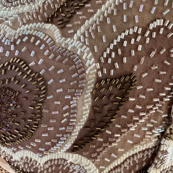 Vintage Hanae Mori Hand Beaded Long Sleeve Floral Dress in Burgundy/ Brown  EUC - Picture 5 of 7